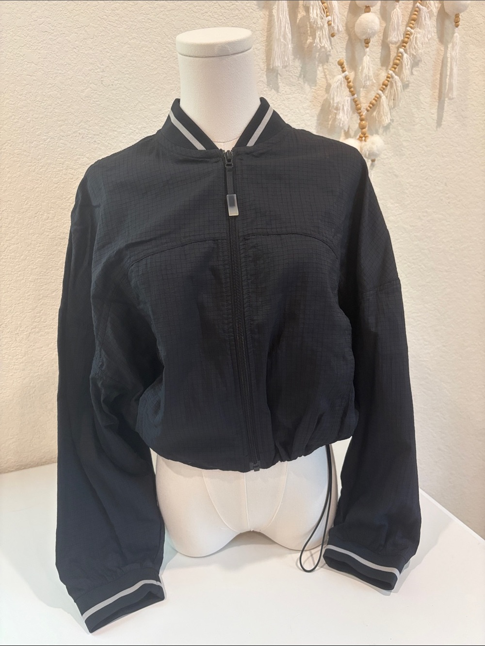 JoyLab Black Zip-Front Bomber Jacket with Contrast Stripes